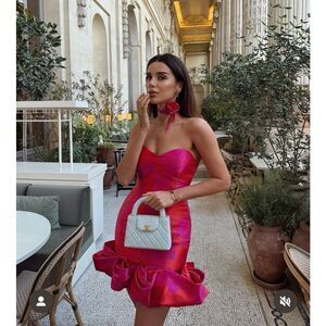 ELLIATT Eloise Strapless Mini Dress in Pink & Red Wedding Guest size S NWT